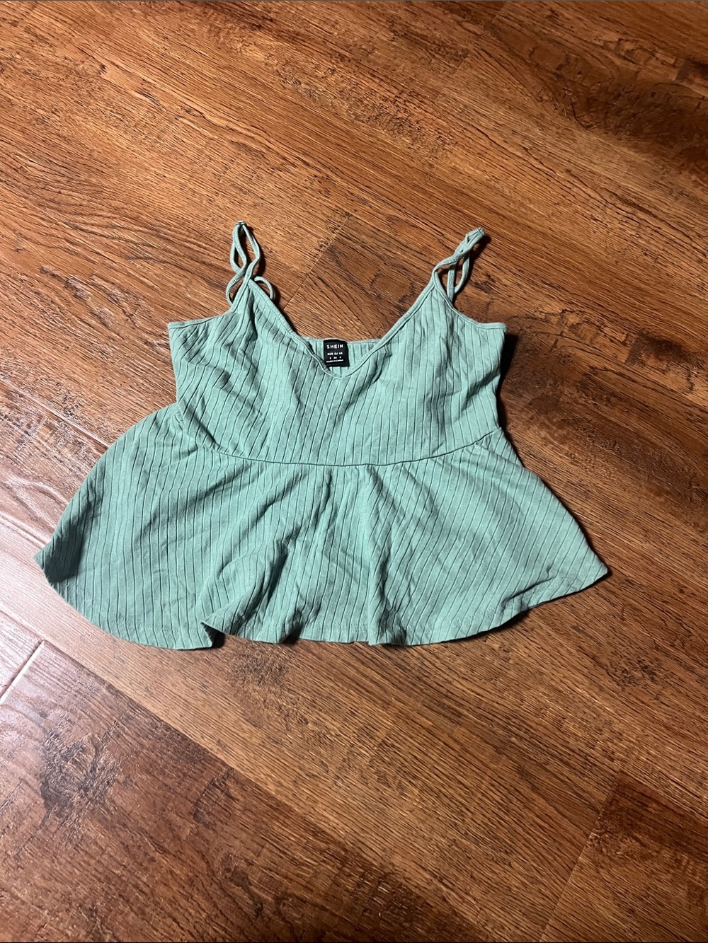 SHEIN Mint Green Ribbed Peplum Cami